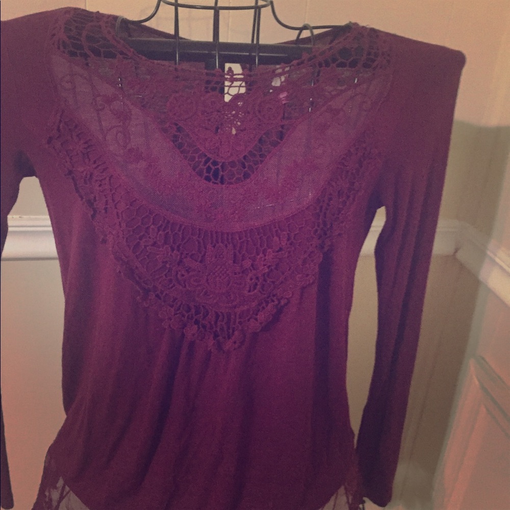 Maroon Sheer Lace Blouse